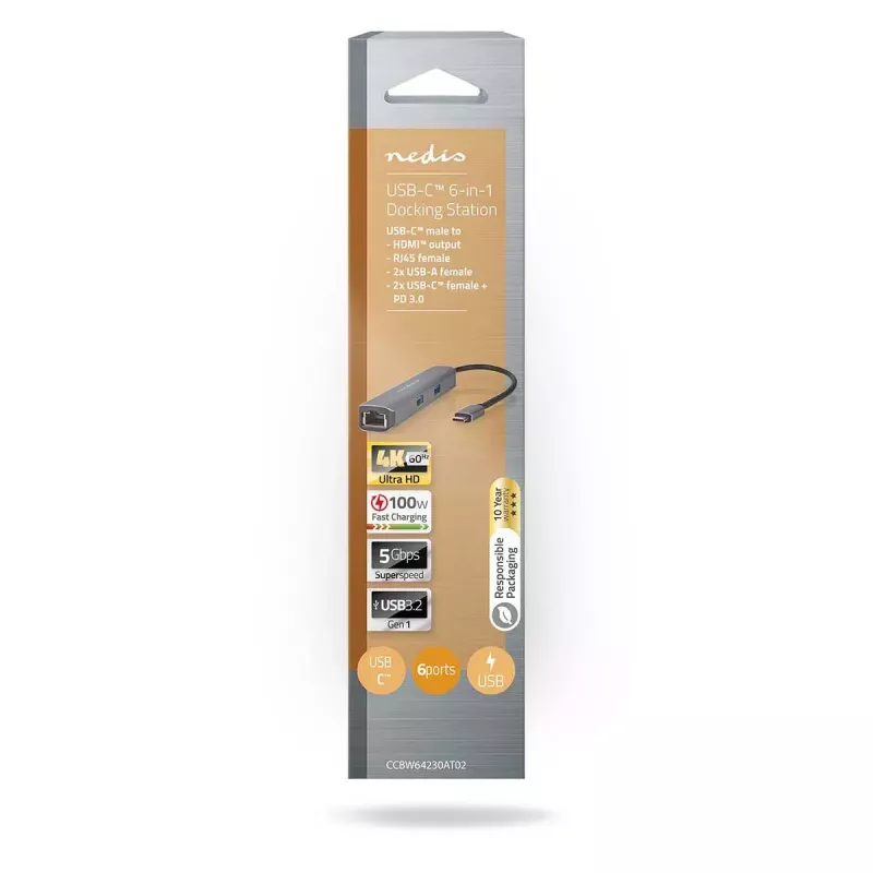 Nedis CCBW64230AT02 klēpjdatora dokstacija USB 3.2 Gen 1 Type-C 4K Ultra HD