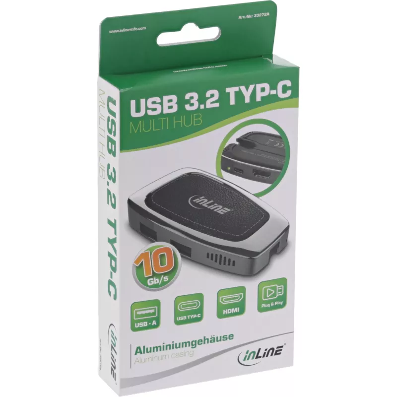 USB centrmezgls InLine USB 3.2 Gen. 2 Multi Hub (2xUSB-A + 1xHDMI + 1xUSB-C)