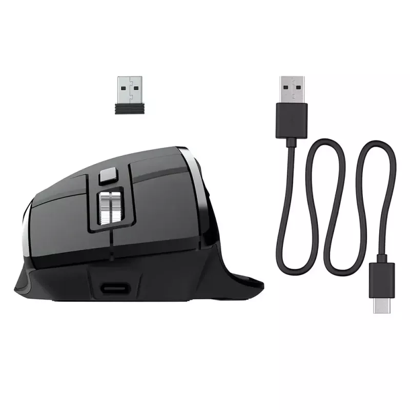 JLab Audio Epic Office labās rokas bezvadu pele — Bluetooth + USB Type-A, optiskā 2400 DPI, 9 pogas, ritenītis, melna