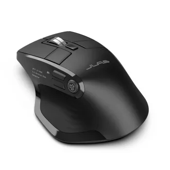 JLab Audio Epic Office labās rokas bezvadu pele — Bluetooth + USB Type-A, optiskā 2400 DPI, 9 pogas, ritenītis, melna
