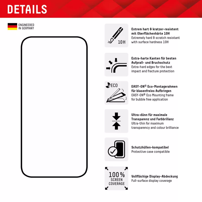 Displex pilna pārklājuma ekrāna aizsargs (10H) Apple iPhone 15 Plus/15 Pro Max, Eco montāžas rāmis, pilns pārklājums