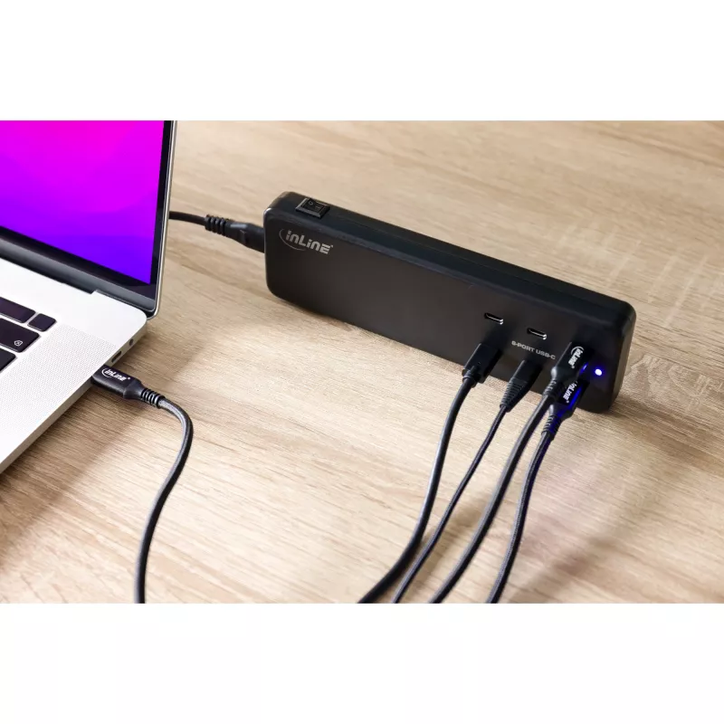 InLine Multiport barošanas bloks, lādētājs, 6x USB-C, PD 3.0, GaN, melns
