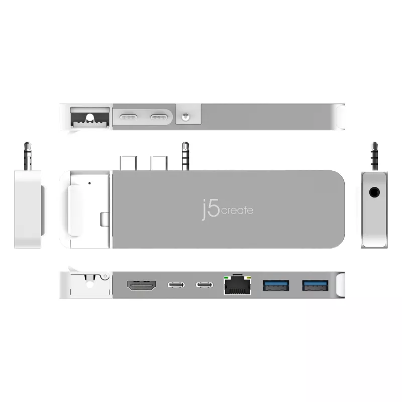 USB centrmezgls j5create JCD395 4K60 Elite Pro vadu USB4 ar MagSafe komplektu