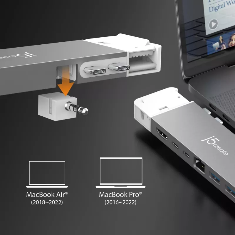 USB centrmezgls j5create JCD395 4K60 Elite Pro vadu USB4 ar MagSafe komplektu