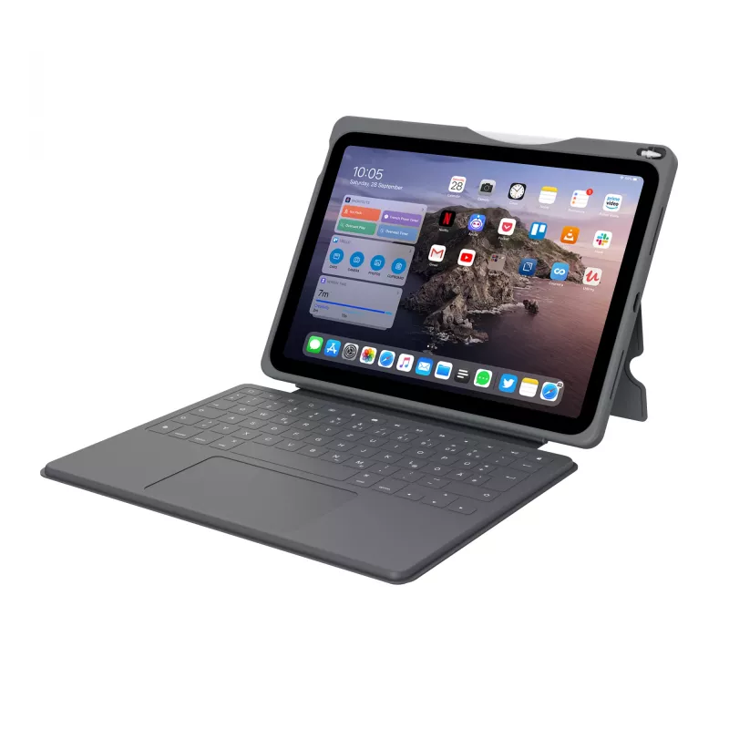 ASTAR DEQSTER Smart Rugged Touch Plus tastatūra iPad 10.9 collas — QWERTZ vācu, mehāniskie slēdži, Smart Connector dokstacija, pelēka
