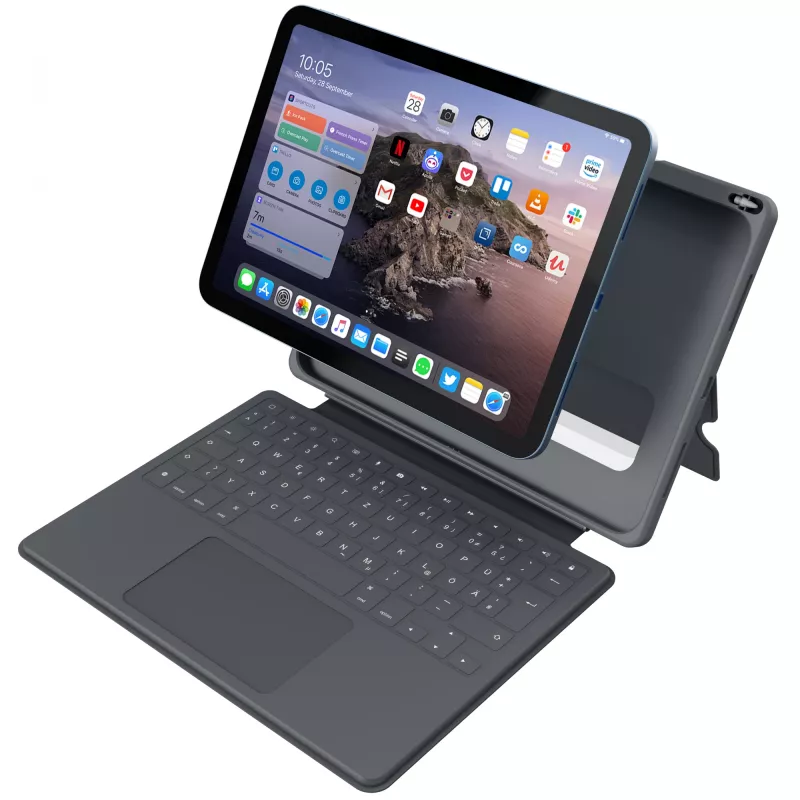ASTAR DEQSTER Smart Rugged Touch Plus tastatūra iPad 10.9 collas — QWERTZ vācu, mehāniskie slēdži, Smart Connector dokstacija, pelēka