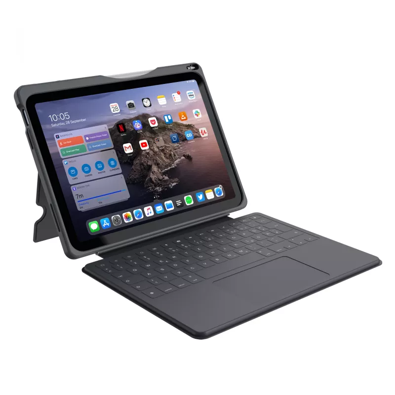 ASTAR DEQSTER Smart Rugged Touch Plus tastatūra iPad 10.9 collas — QWERTZ vācu, mehāniskie slēdži, Smart Connector dokstacija, pelēka