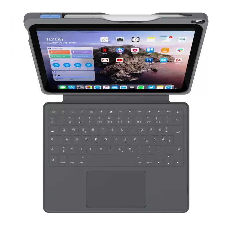 ASTAR DEQSTER Smart Rugged Touch Plus tastatūra iPad 10.9 collas — QWERTZ vācu, mehāniskie slēdži, Smart Connector dokstacija, pelēka