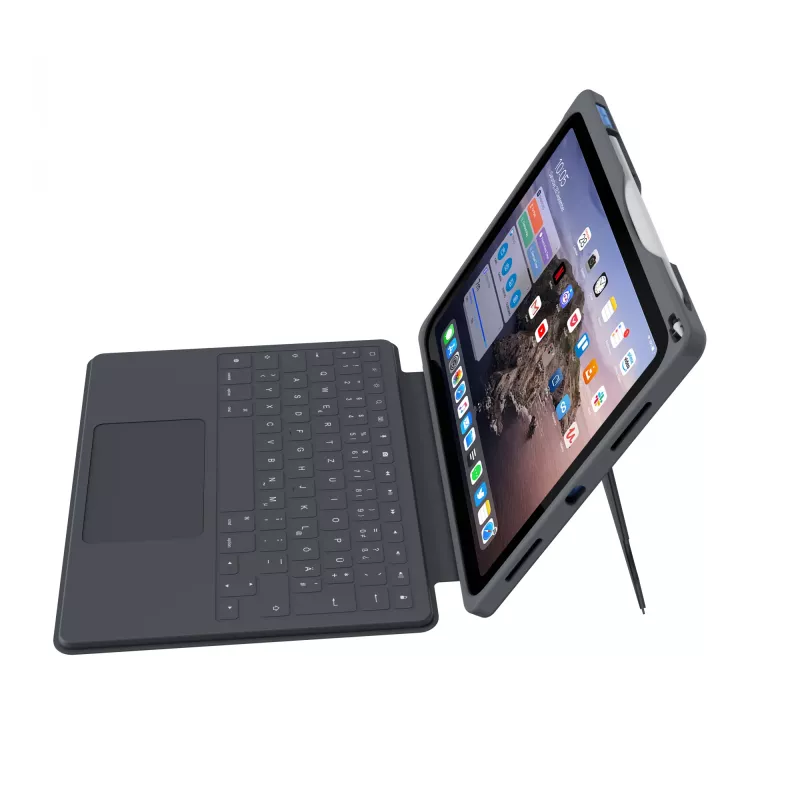 ASTAR DEQSTER Smart Rugged Touch Plus tastatūra iPad 10.9 collas — QWERTZ vācu, mehāniskie slēdži, Smart Connector dokstacija, pelēka