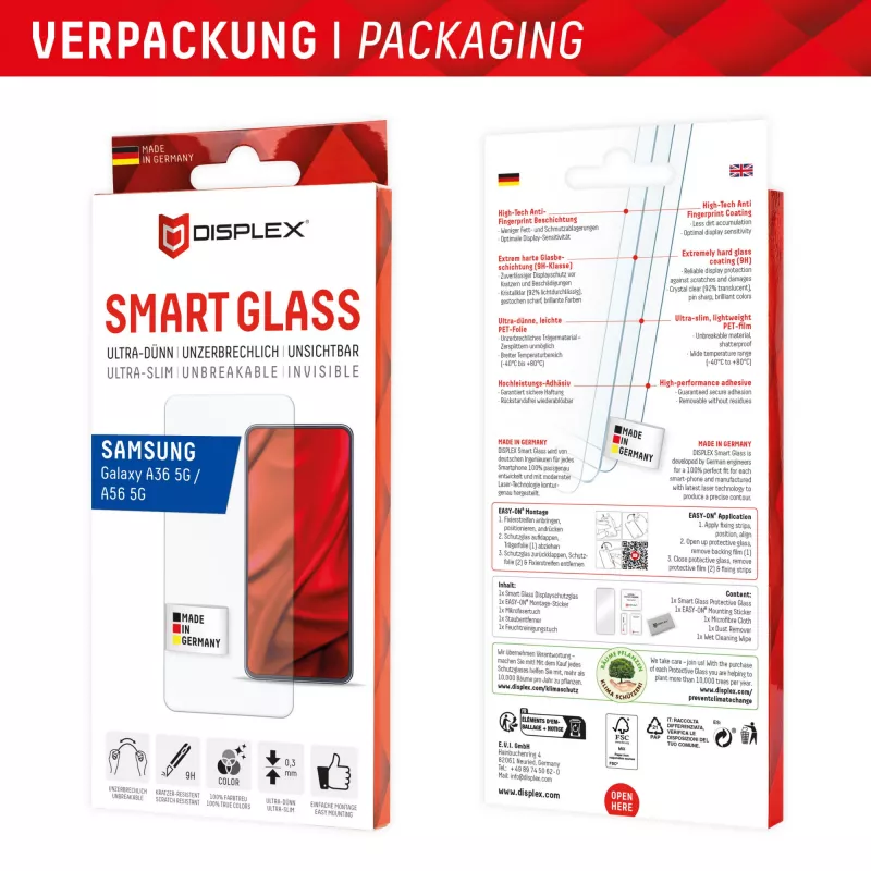 Displex Smart Glass (9H) Samsung Galaxy A36/A56, Mounting Sticker, unbreakable