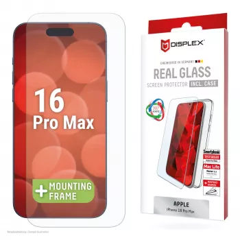Displex ekrāna aizsargs + maciņš Apple iPhone 16 Pro Max, Eco montāžas rāmis, izturīgs pret skrāpējumiem