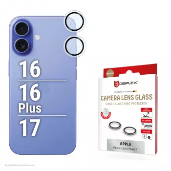 Displex Premium Camera Lens Glass, iPhone 16/16 Plus/17 Glas, 10H, Single Rings, DLC, caurspīdīgs, Quick Mount