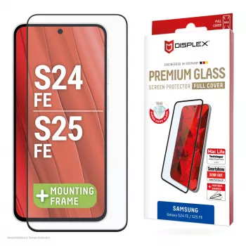 Displex Premium ekrāna aizsargs (pilns pārklājums, 10H) Samsung Galaxy S25 FE/S24 FE, EASY-ON® Eco montāžas rāmis, pilns pārklājums