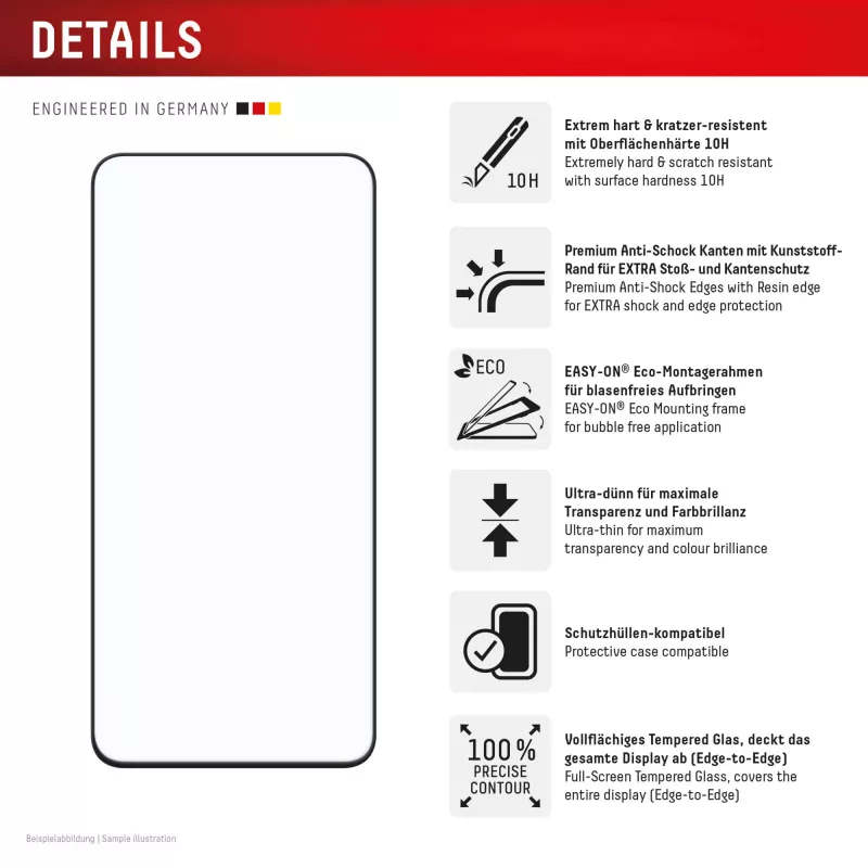 Displex Premium ekrāna aizsargs (pilns pārklājums, 10H) Samsung Galaxy S25 FE/S24 FE, EASY-ON® Eco montāžas rāmis, pilns pārklājums