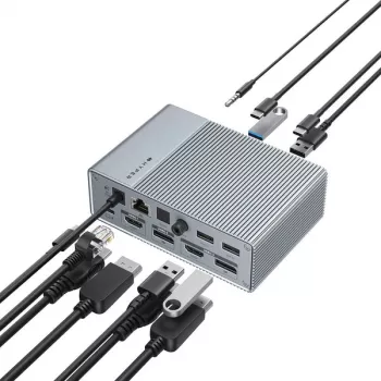 Targus HDG215-EUZ saskarnes centrmezgls USB 3.2 Gen 2 (3.1 Gen 2) Type-C sudraba krāsā