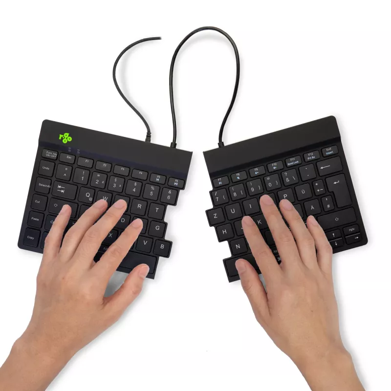 R-Go Tools ergonomiskā tastatūra R-Go Split Break v2 ar pārtraukumu programmatūru, ergonomiski sadalīta tastatūra, QWERTZ (DE), vadu savienojums, melna