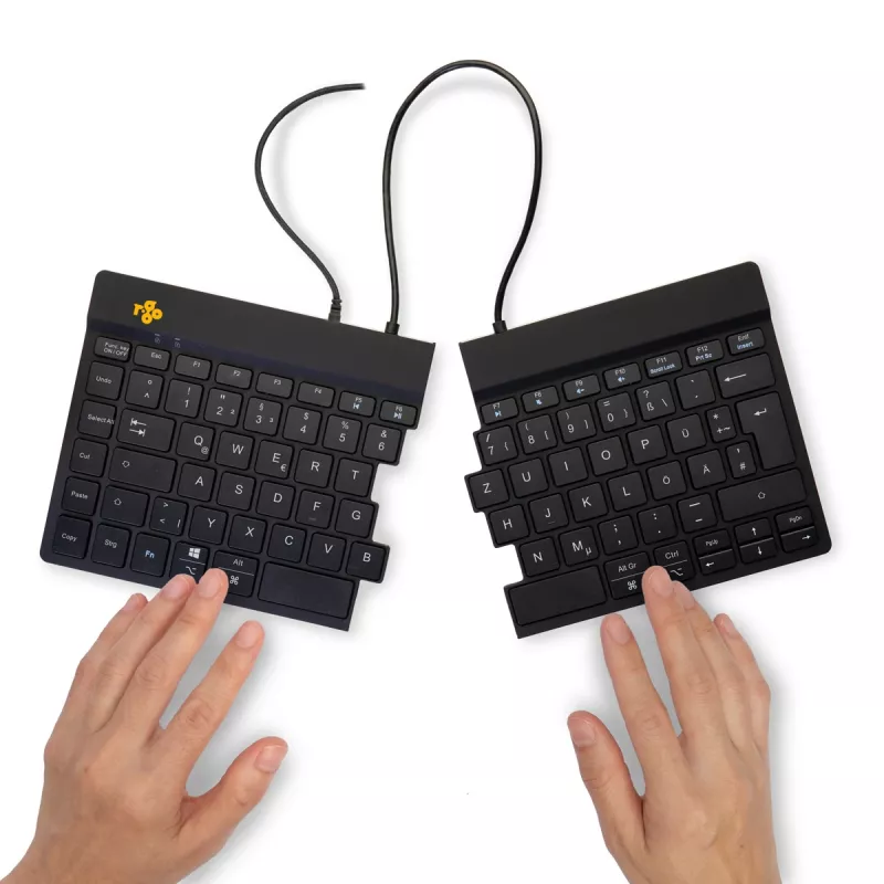 R-Go Tools ergonomiskā tastatūra R-Go Split Break v2 ar pārtraukumu programmatūru, ergonomiski sadalīta tastatūra, QWERTZ (DE), vadu savienojums, melna