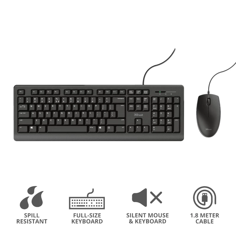 Trust Primo tastatūra Pele iekļauta Birojs USB Vācu Melna