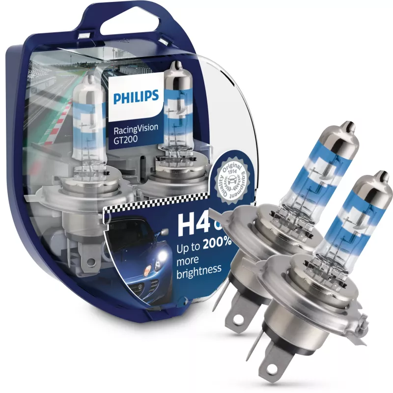 Philips RacingVision GT200 12342RGTS2 Augsta veiktspēja, 60 W, 12 V, H4, halogēna, 3600 K, 2 gab.