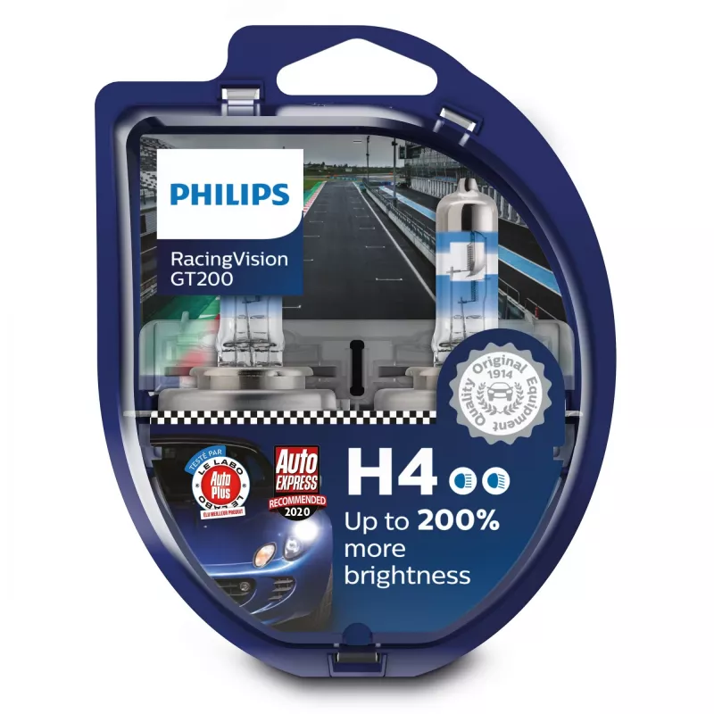 Philips RacingVision GT200 12342RGTS2 Augsta veiktspēja, 60 W, 12 V, H4, halogēna, 3600 K, 2 gab.