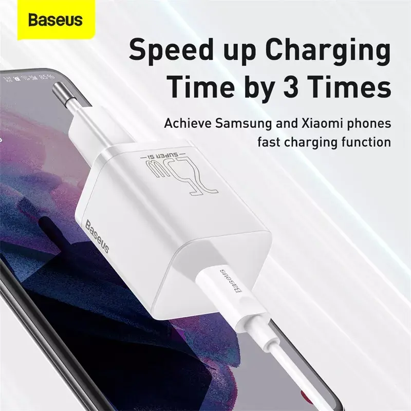 Baseus Super Si iekštelpu lādētājs balts ātrā uzlāde 12V 1xUSB-C