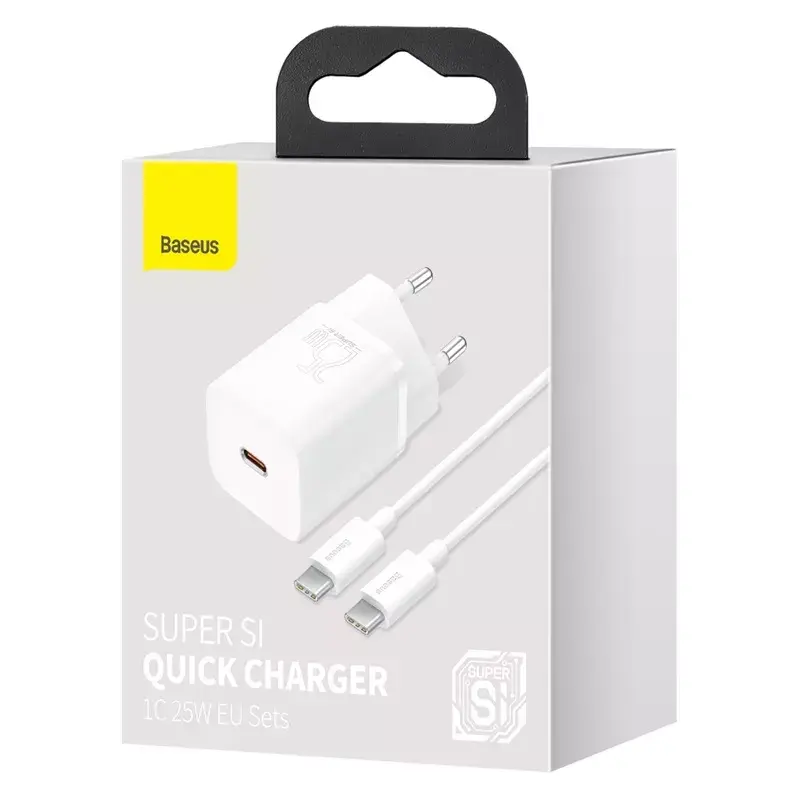 Baseus Super Si iekštelpu lādētājs balts ātrā uzlāde 12V 1xUSB-C