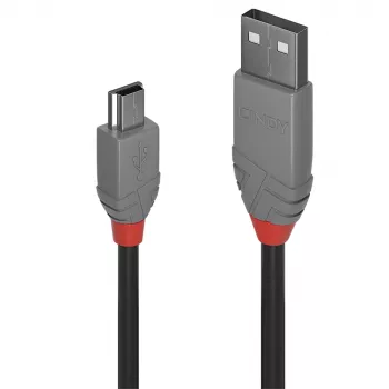 Lindy 1m USB 2.0 Type A to Mini-B kabelis, Anthra Line, 1 m, USB A, Mini-USB B, USB 2.0, 0,48 Gbit/s, Melns, Pelēks