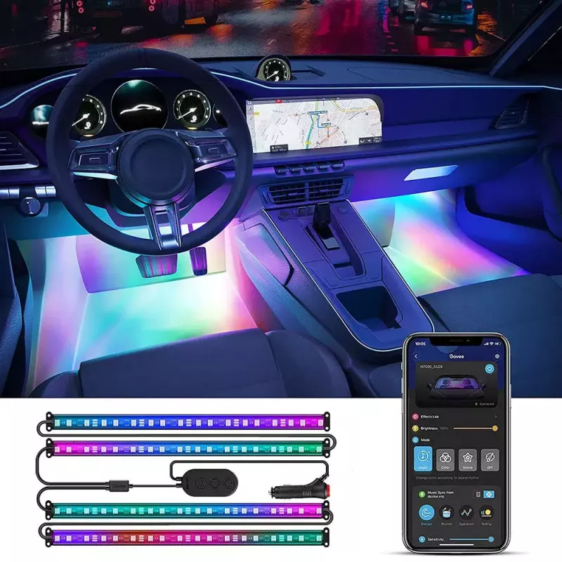Viedā LED lentes apgaismojuma komplekts Govee RGBIC automašīnas salonam Bluetooth 30 cm