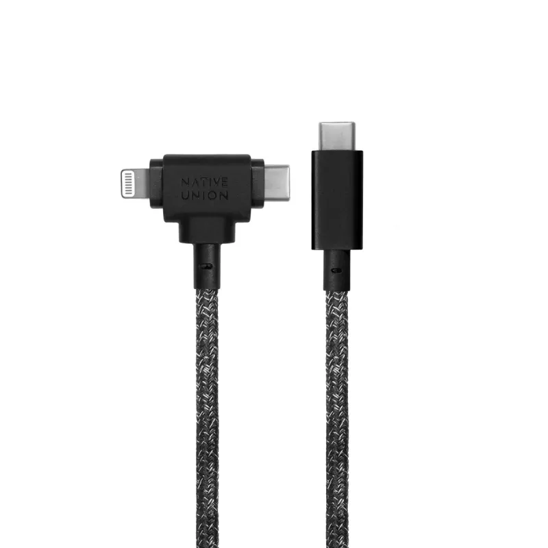 USB kabelis Native Union Belt kabelis Duo 1,5 m USB‑C uz USB‑C/Lightning melns
