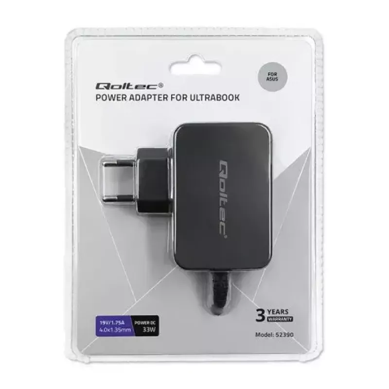Lādētājs Qoltec 52408 Iekštelpu Maiņstrāvas Klēpjdatoram 19V 2.1A Melns
