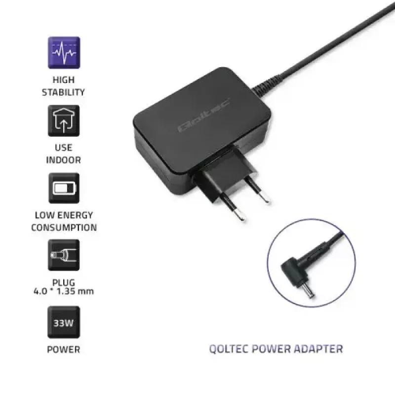 Lādētājs Qoltec 52408 Iekštelpu Maiņstrāvas Klēpjdatoram 19V 2.1A Melns