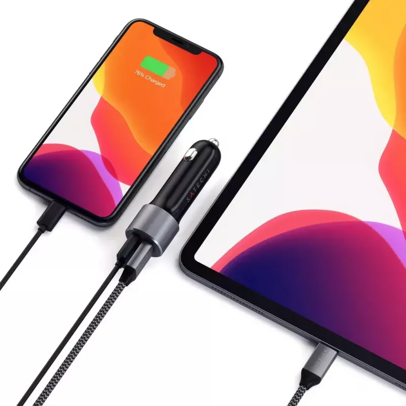 Auto lādētājs Satechi ST-TCPDCCM 72 W divu pieslēgvietu USB Power Delivery ātras uzlādes