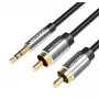 Audio kabelis Vention BCFBJ 2 x RCA uz 3,5 mm mini-ligzdu, 5 m, melns, apzeltīti kontakti, PVC apvalks