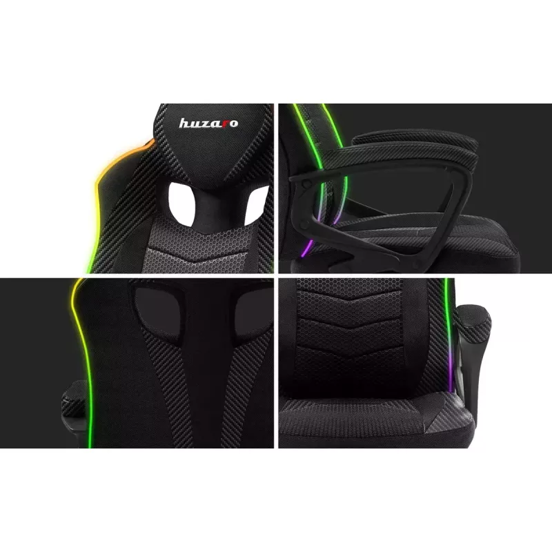 Spēļu krēsls huzaro Force 2.5 RGB Mesh — elpojošs siets, RGB apgaismojums, regulējams augstums, noliecams, 130 kg ietilpība