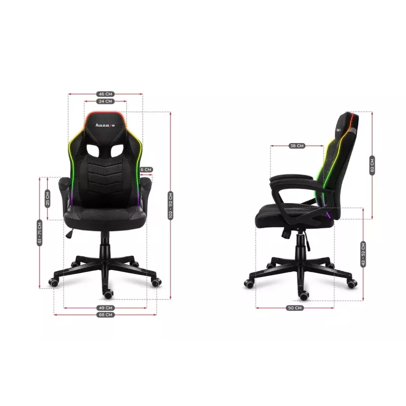 Spēļu krēsls huzaro Force 2.5 RGB Mesh — elpojošs siets, RGB apgaismojums, regulējams augstums, noliecams, 130 kg ietilpība
