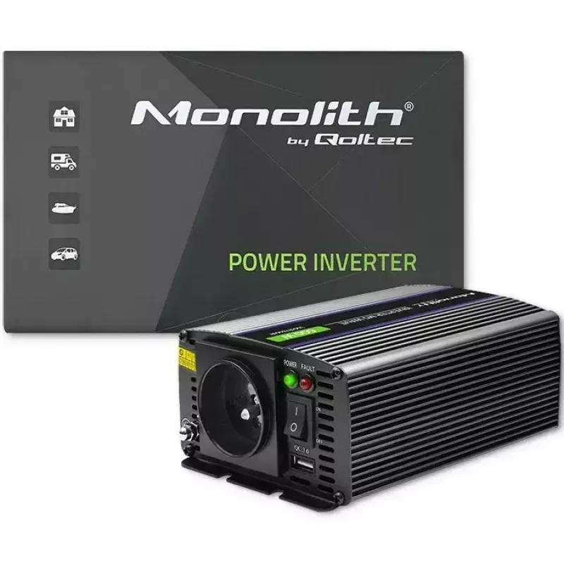 Jaudas pārveidotājs QOLTEC Monolith 600 MS Wave 12V uz 230V 600W