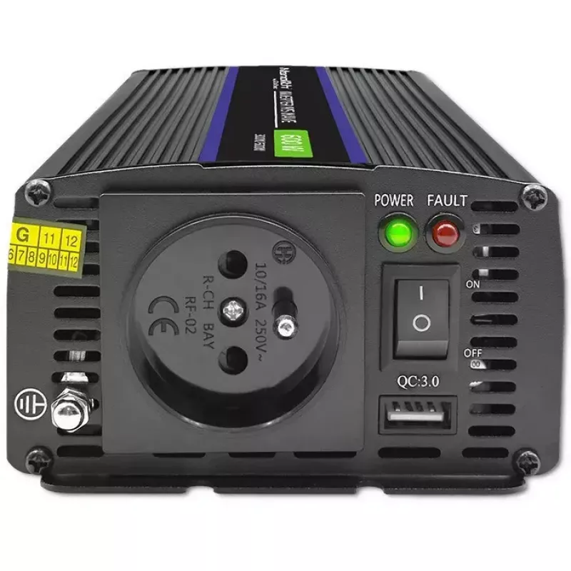 Jaudas pārveidotājs QOLTEC Monolith 600 MS Wave 12V uz 230V 600W