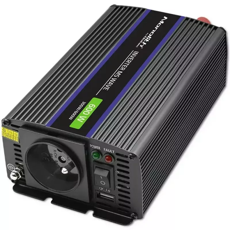 Jaudas pārveidotājs QOLTEC Monolith 600 MS Wave 12V uz 230V 600W