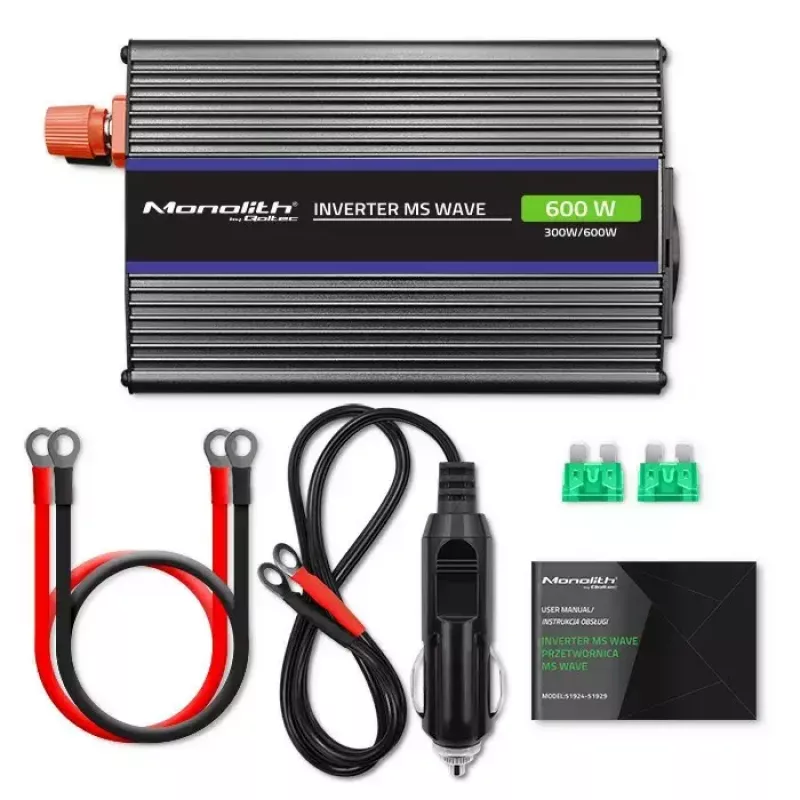 Jaudas pārveidotājs QOLTEC Monolith 600 MS Wave 12V uz 230V 600W