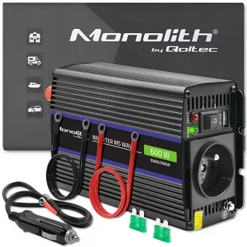 Jaudas pārveidotājs QOLTEC Monolith 600 MS Wave 12V uz 230V 600W