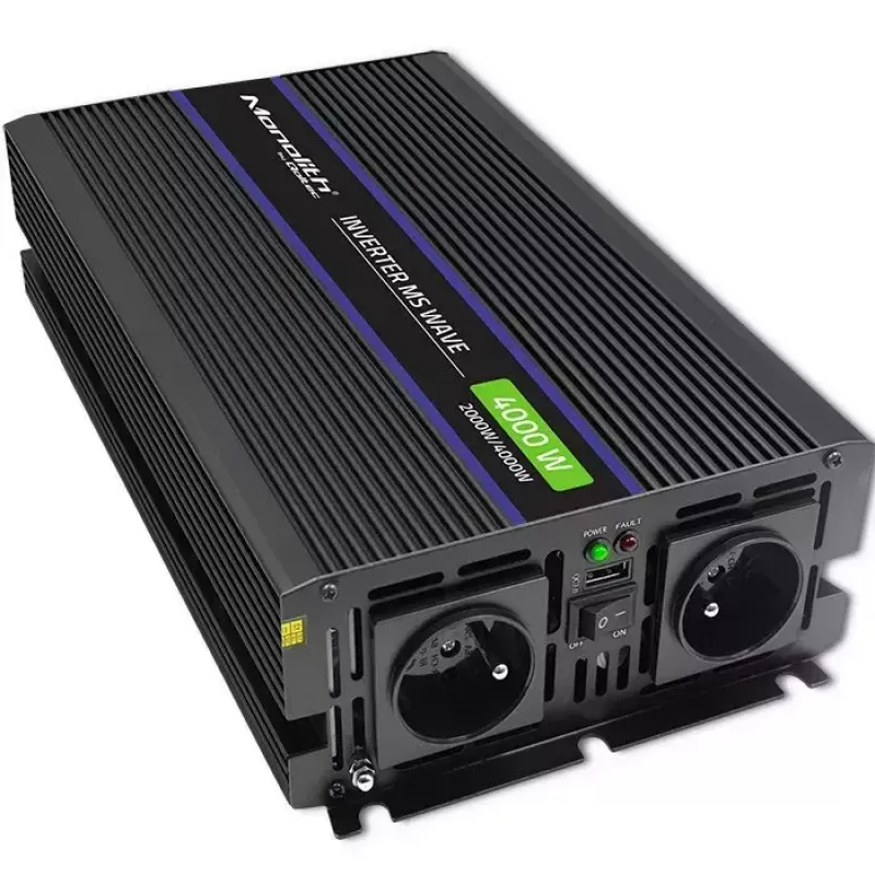 Strāvas pārveidotājs QOLTEC Monolith 4000 MS Wave 12V uz 230V 2000/4000W ar USB