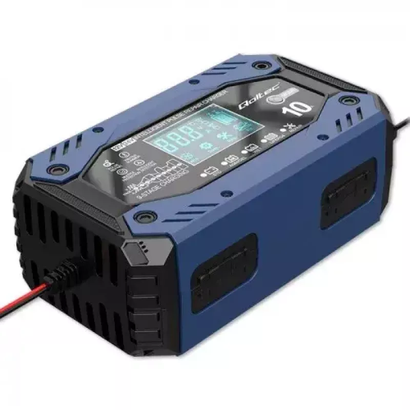Akumulatora uzlādes ierīce QOLTEC 52482 12/24 V 5/10 A ar LCD displeju un F tipa spraudni