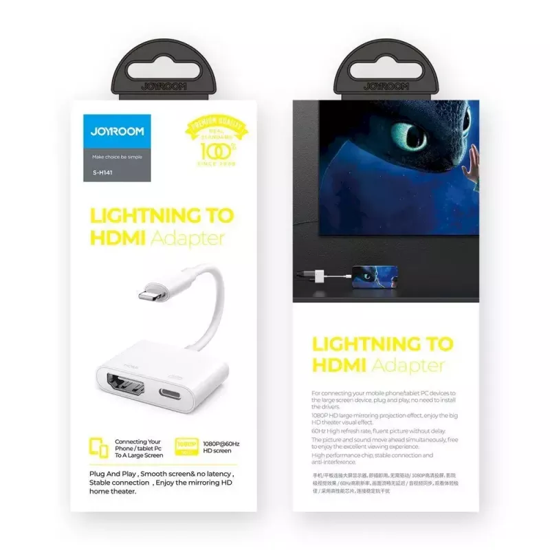 Lightning–HDMI adapteris Joyroom S-H141 — Lightning (Apple) uz HDMI FullHD 1080p 60Hz, balts