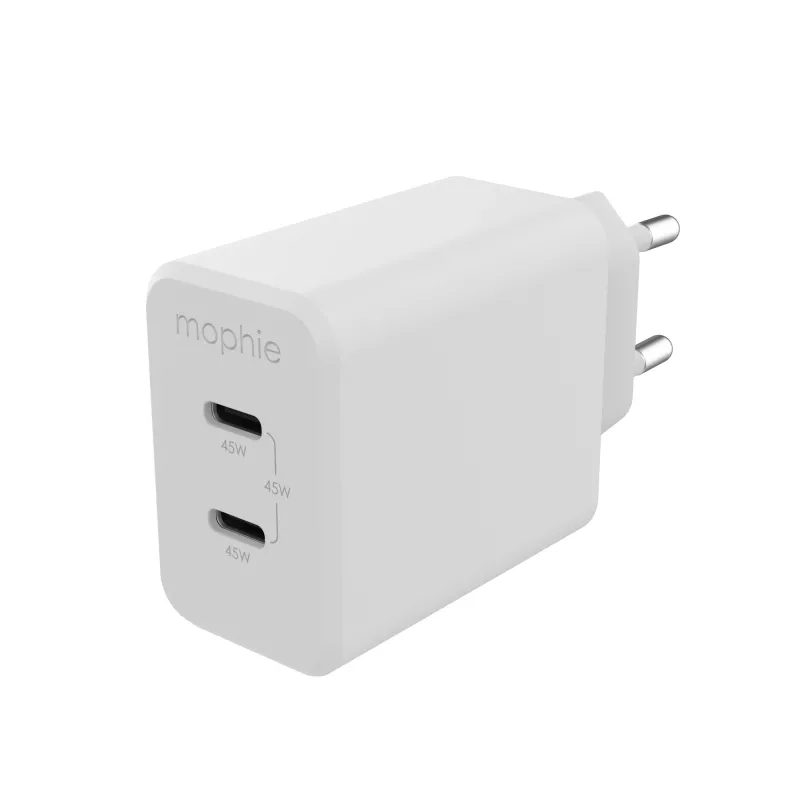 mophie Accessories sienas adapteris-USB-C-PD-DUAL-45W-GAN-balts-EU(2xUSBC)