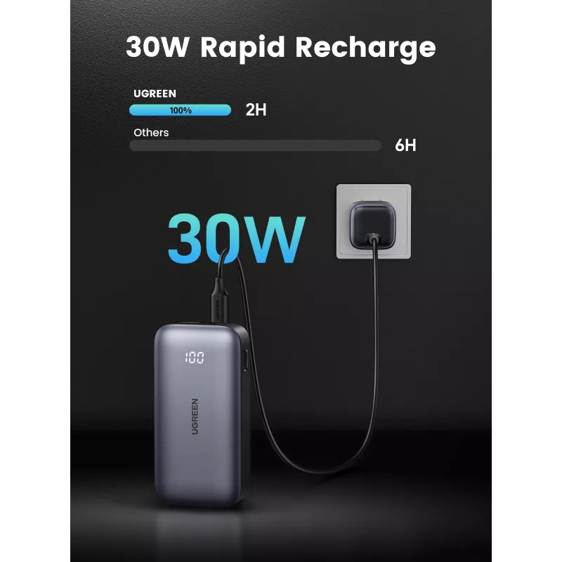Pārnēsājams ārējais akumulators Ugreen 10000mAh Mini ātrā uzlāde 30W