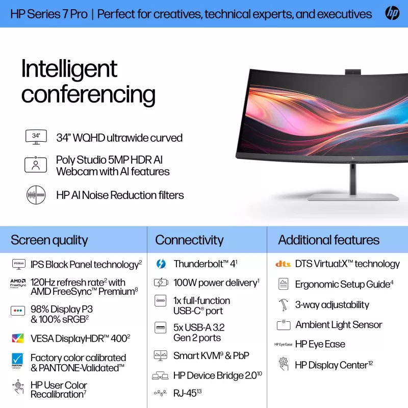 HP Series 7 Pro 34 collu WQHD konferences monitors - 734pm