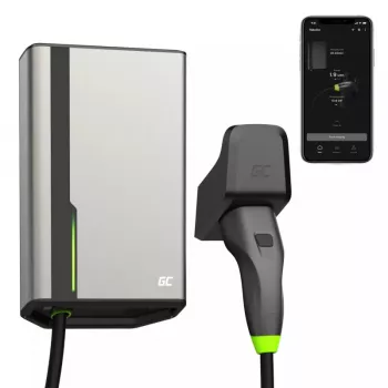 Elektroauto uzlādes stacija zaļa Cell EVGC021A2275 22000W pie sienas montējama pelēka alumīnija