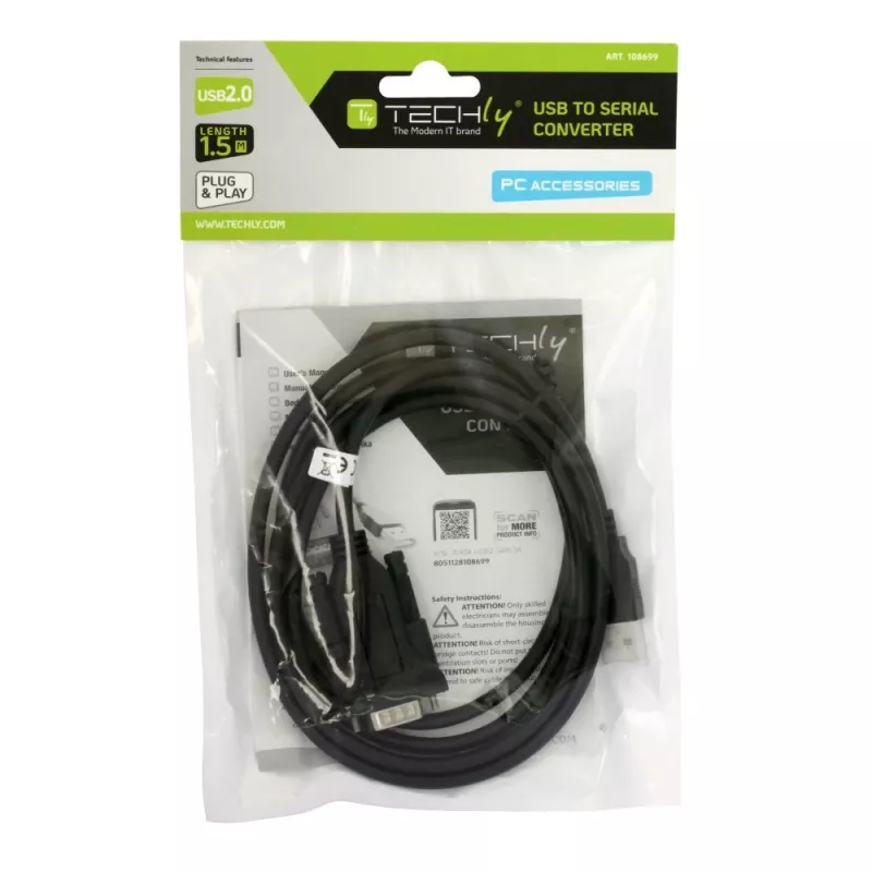 Seriālais kabelis Techly IDATA-USB2-SER-1 Melns 1,5 m USB Type-A DB-9