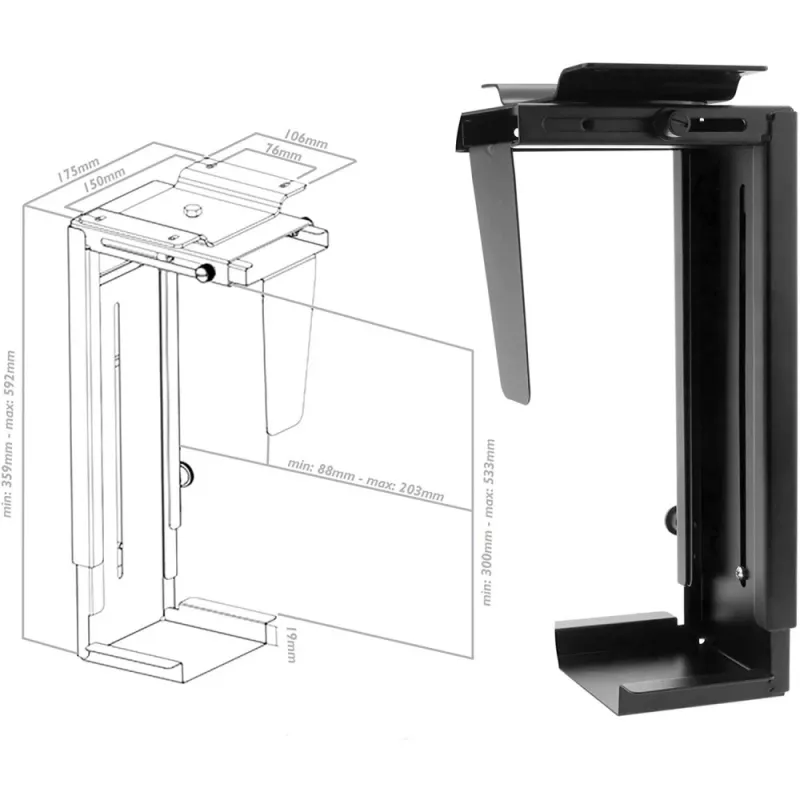 Techly ICA-CS 66 CPU turētājs Zem galda CPU turētājs Melns