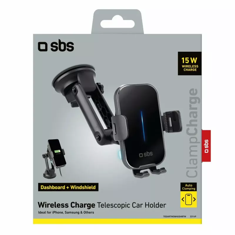 Aktīvs automašīnas tālruņa turētājs SBS Mobile TESUPEXTWIR15W mobilajiem tālruņiem, melns